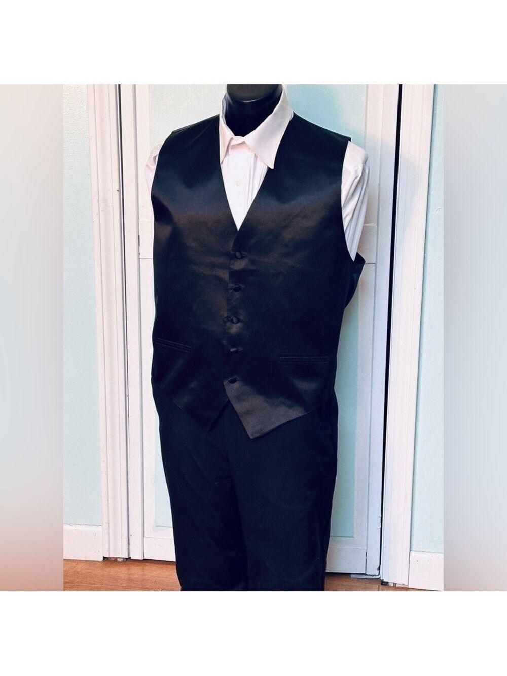 Classic Black Satin Closed Back Vest Wedding Prom Choir Men’s 3X 3XL